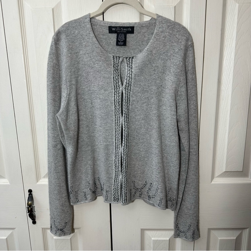 Willi Smith Cardigan Silk Cashmere Rabbit Hair Knit Accent Womens Size Large